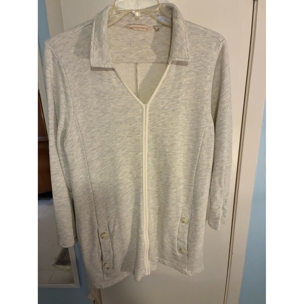 Soft Surroundings Light Heather Gray Pullover Top With Terry Cloth Interior.